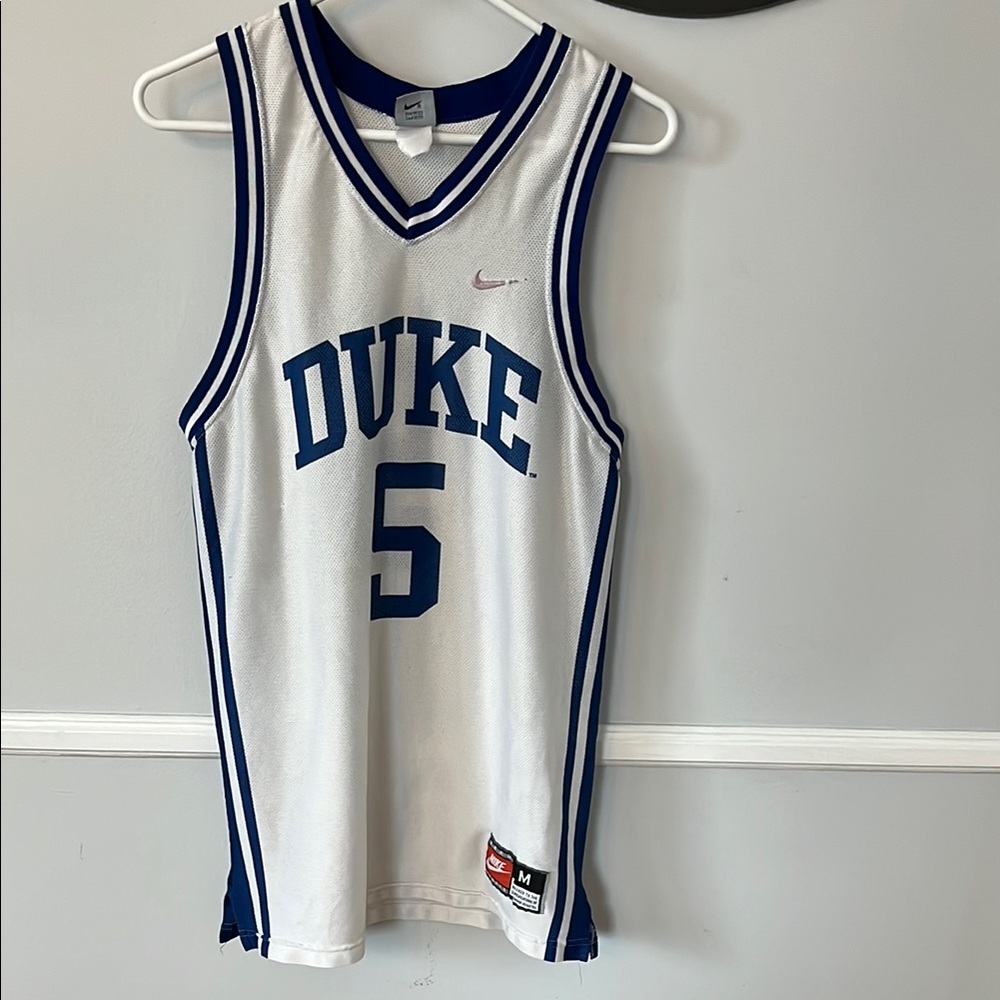 Nike White and Blue Duke Basketball #5 Jersey